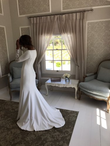 Ivory Crepe Wedding Dress with Mantilla Veil