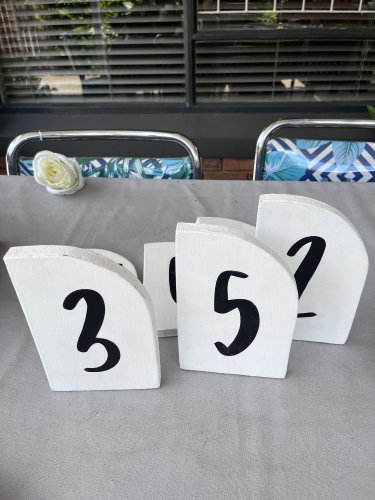 6 White table numbers. Stickers are removable. 