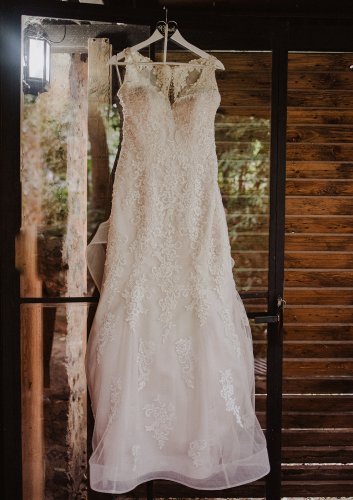 V-Neck Fit & Flare Beaded Gown - Sand/Ivory/Nude