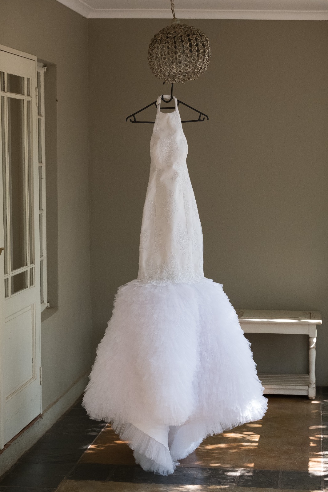 White halterneck rawsilk dress 