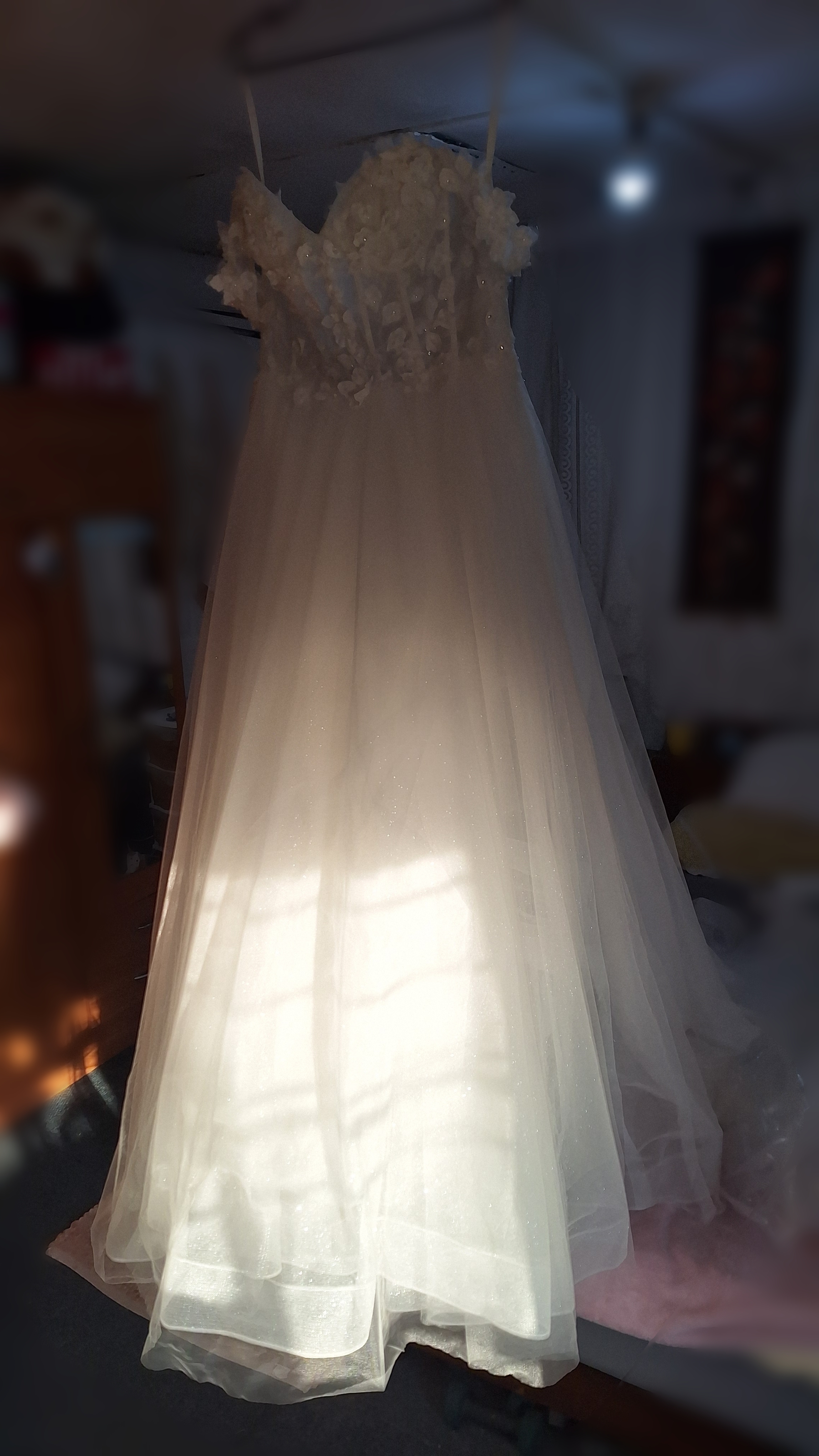 A-line ivory 3D applique dress