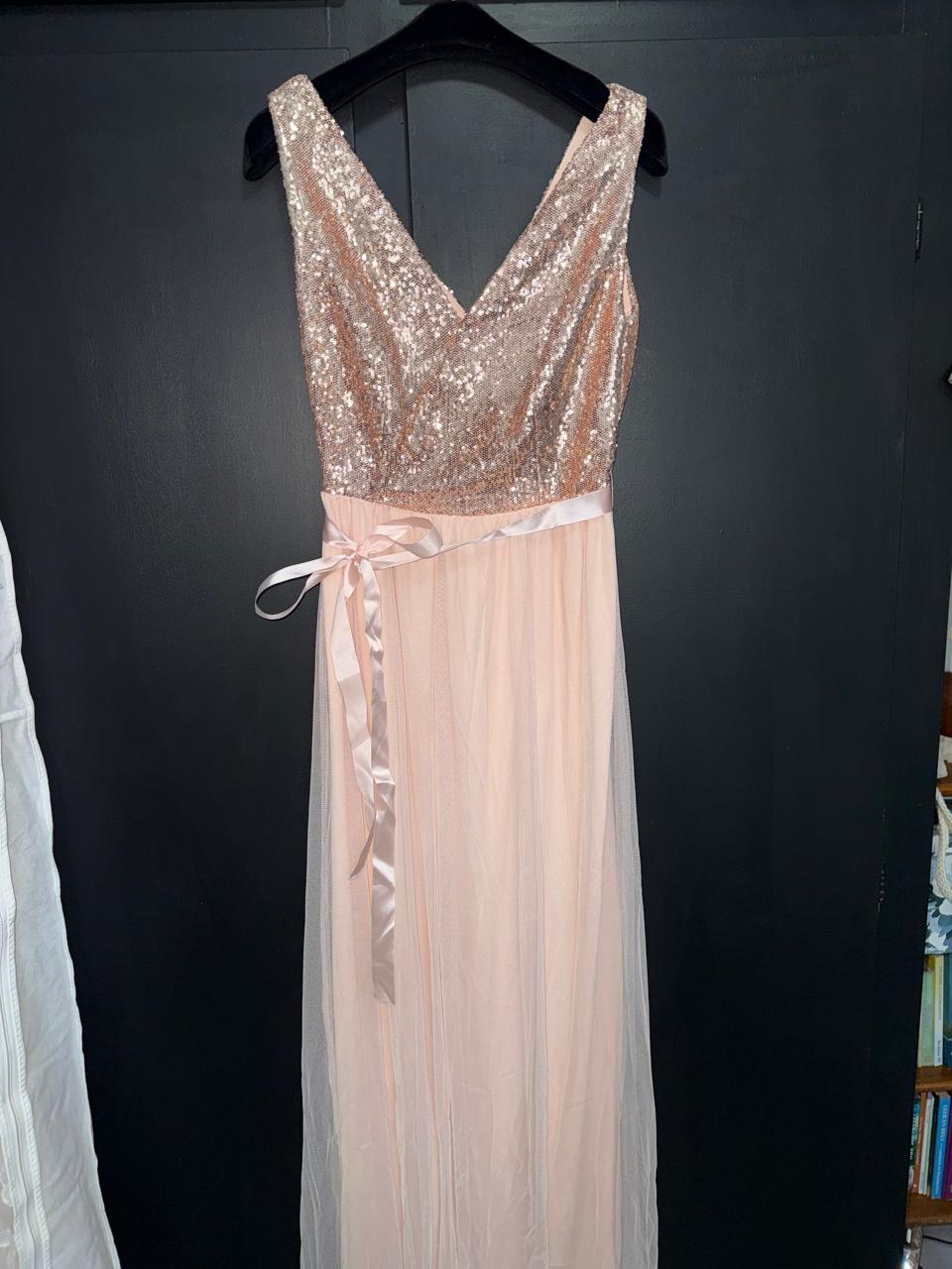 Elegant champagne and blush maxi dress