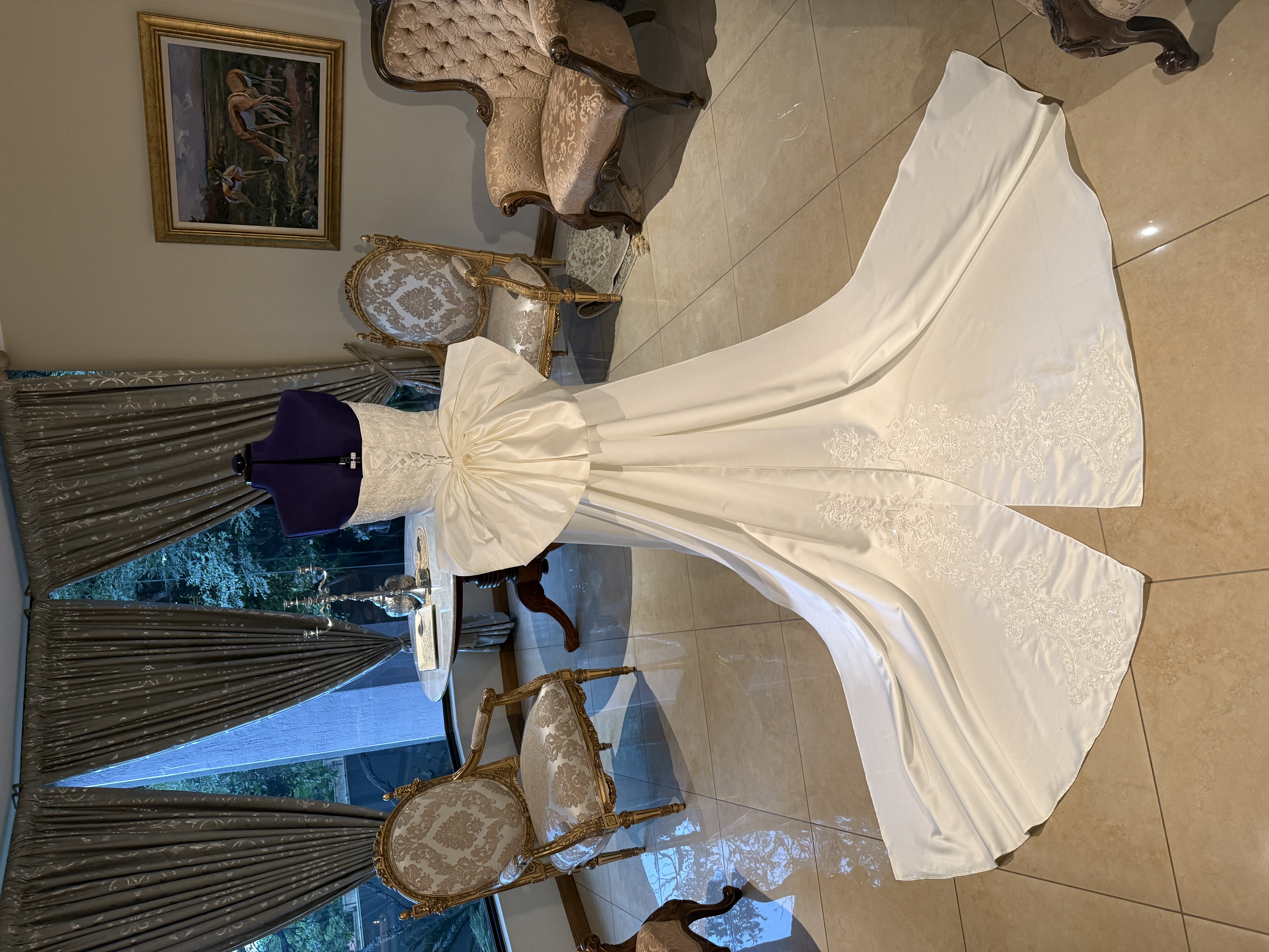 White A-Line Corset Strapless Dress with Detachable Bow