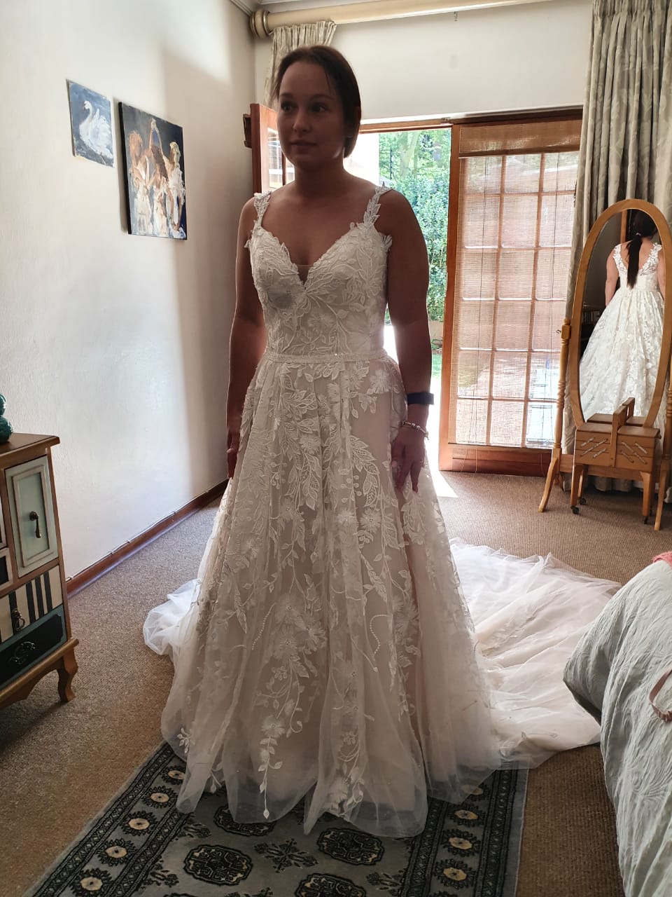 Romantic floral lace A-line wedding gown