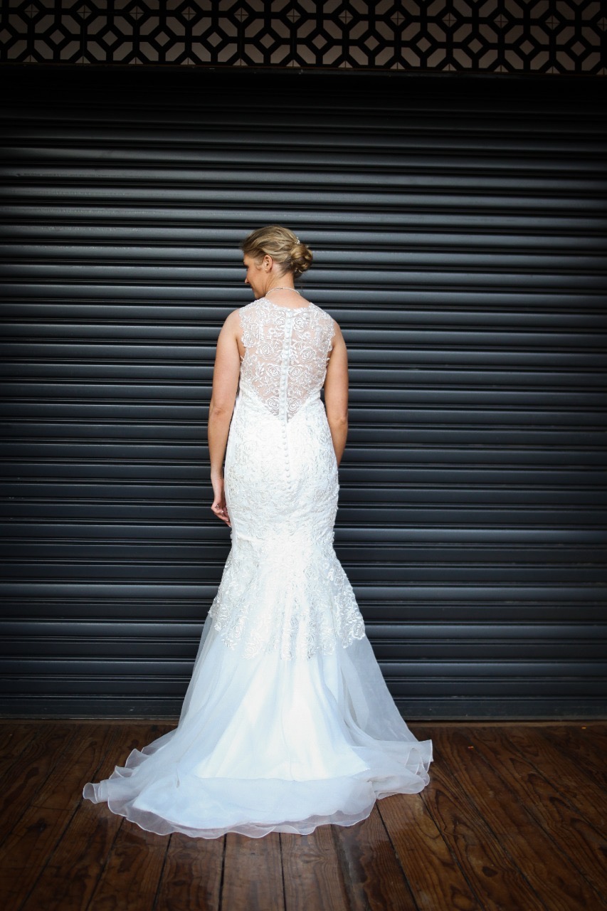 Mermaid style satin & lace wedding dress, Ivory, size 10 (medium)